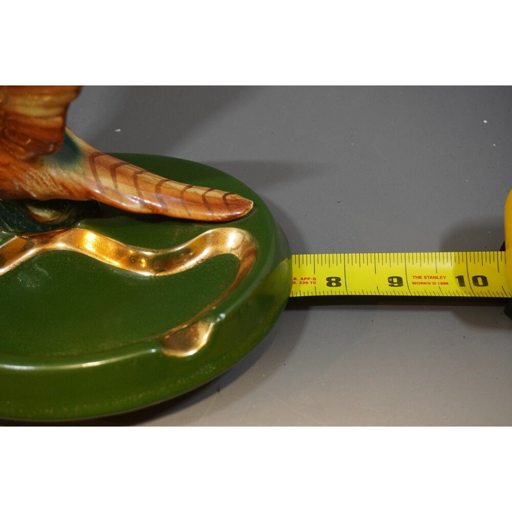 Vintage Ceramic Pheasant Bird Ashtray Ring Pin Dish Figurine Green Gold Base MCM - Picture 8 of 9
